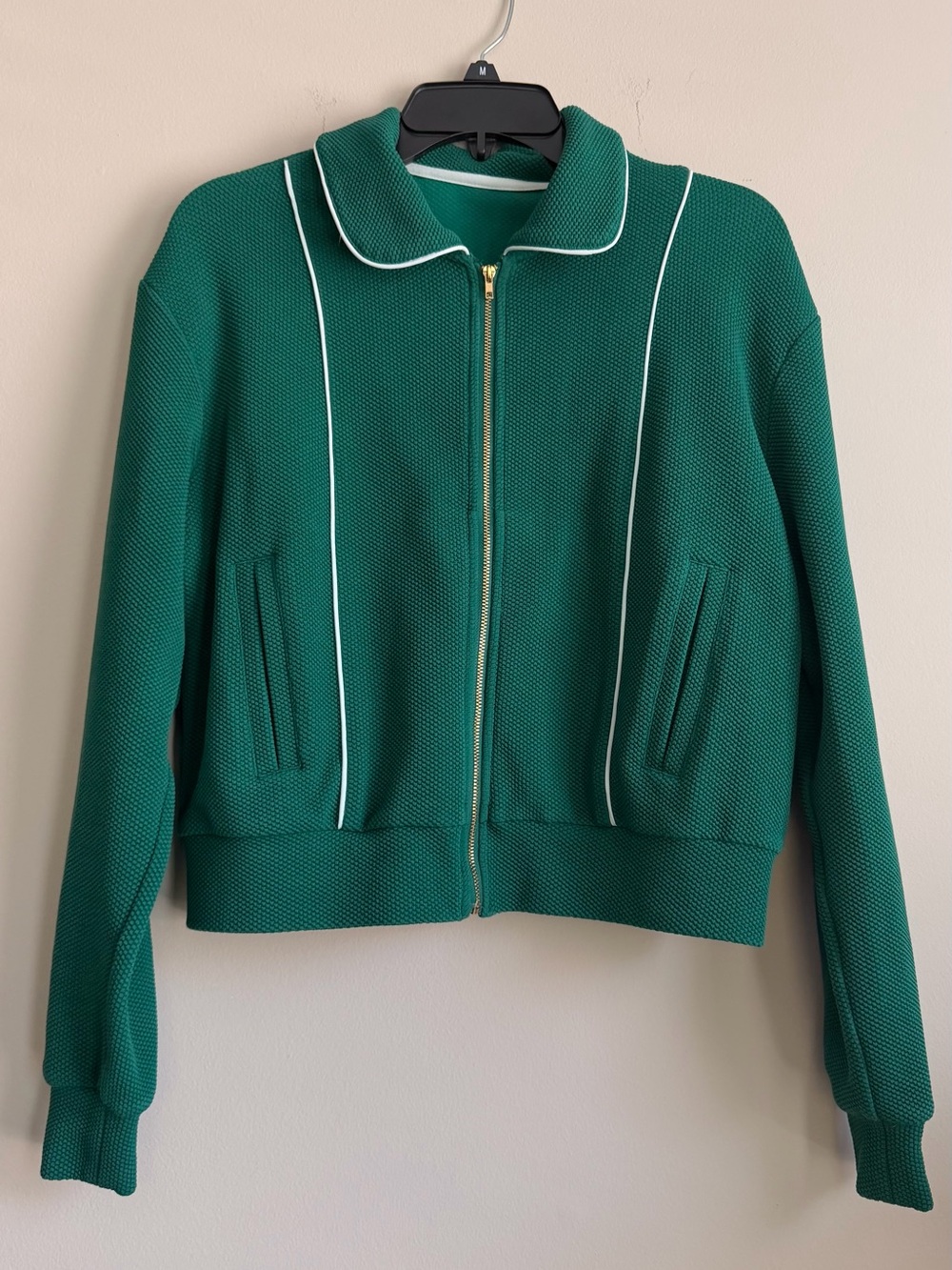 Green Zip-Front Women's Jacket with Piping
